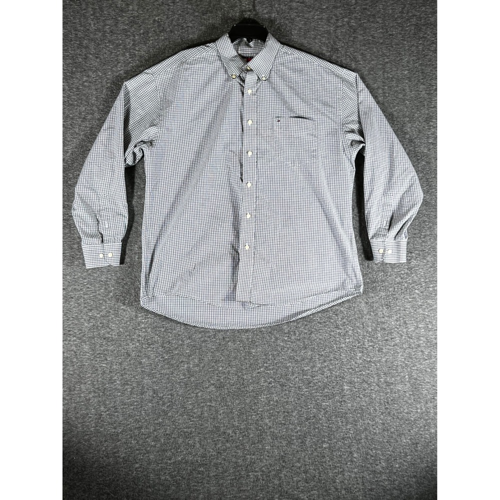 Tommy Hilfiger Mens XL Gingham Button Down Shirt Blue White Long Sleeve Cotton